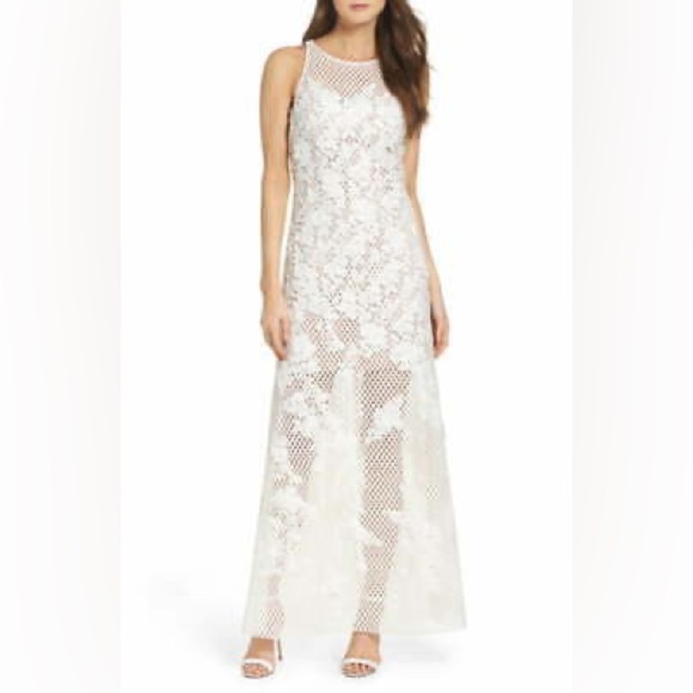 White‎ Floral Lace Maxi Dress Sleeveless Formal Occasion Party Evening